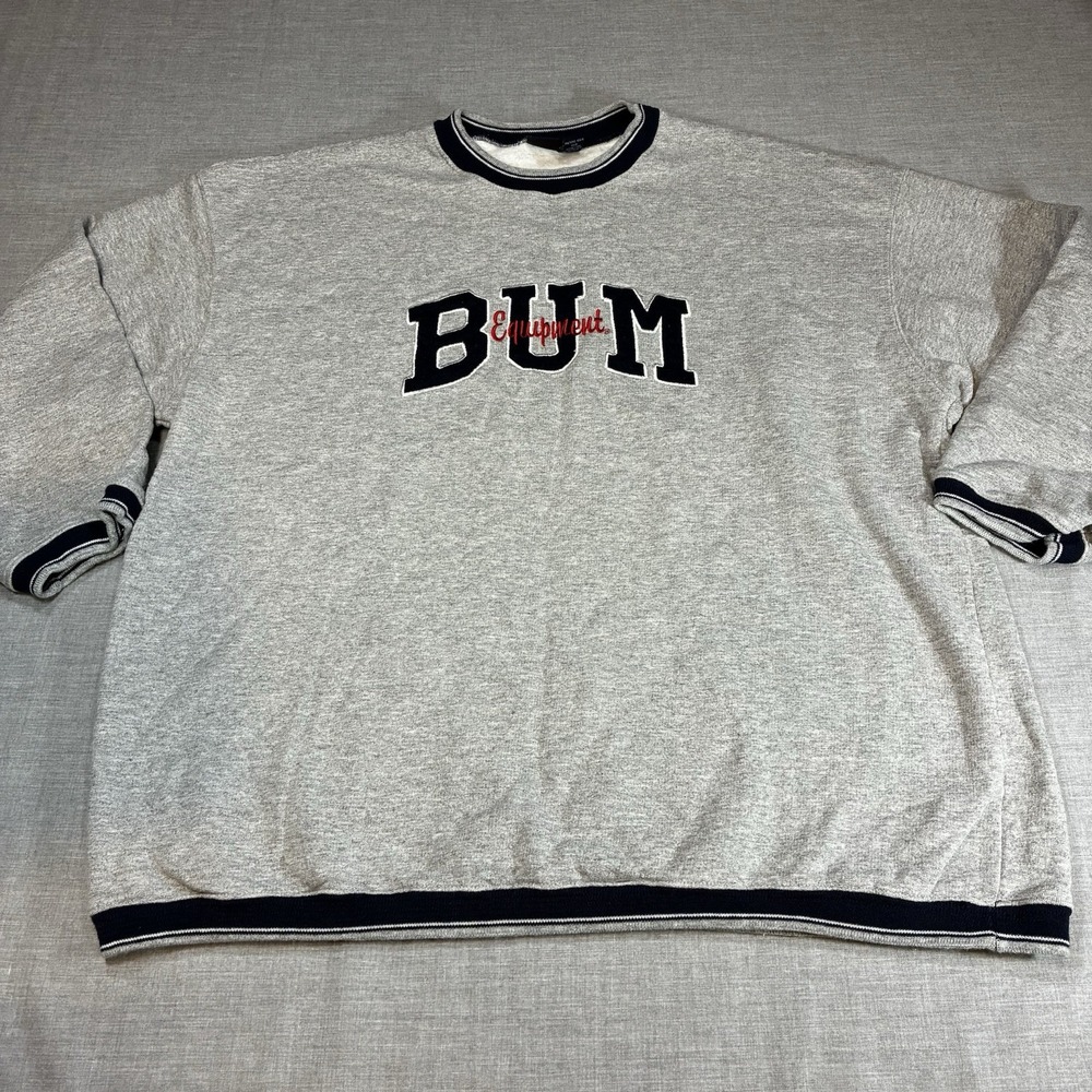 Vintage BUM Equipment Sweatshirt Mens Large XL Gray 90s Embroidered Baggy